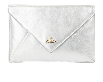 Envelope Clutch, &pound;80, Handbags, Silver, Leather, Front view